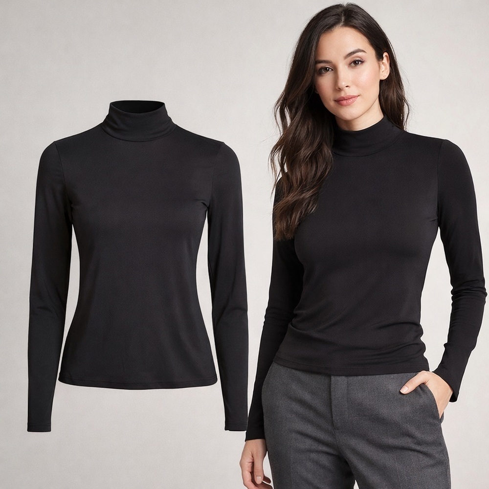 Sportmax | Black Mock Neck Stretch Top | Long Sleeve | Polyamide Blend | Size M